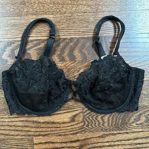Victoria’s Secret Limited Edition Lace Mesh Black Balconette Bra, Size 34D